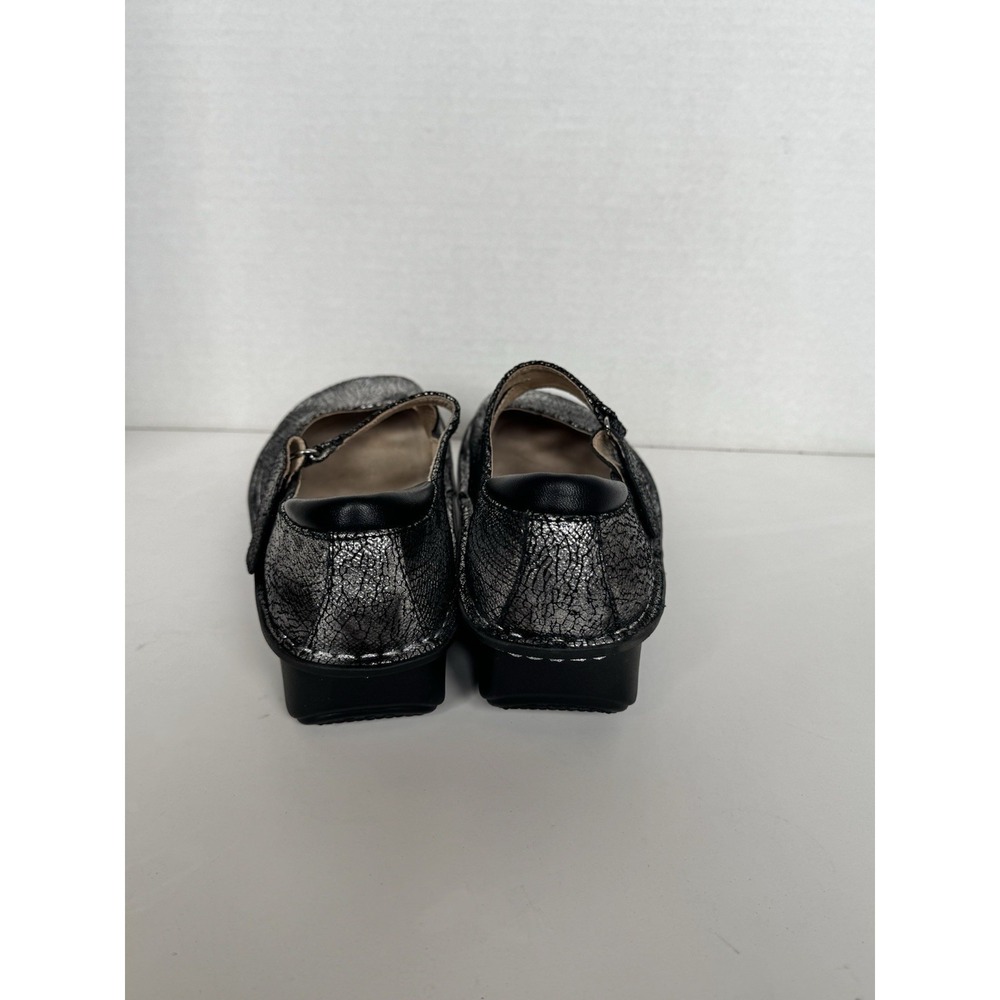Alegria Mary Jane Shoes Black Silver Metallic Leather Onyx Crackle Women 39 - Picture 5 of 8
